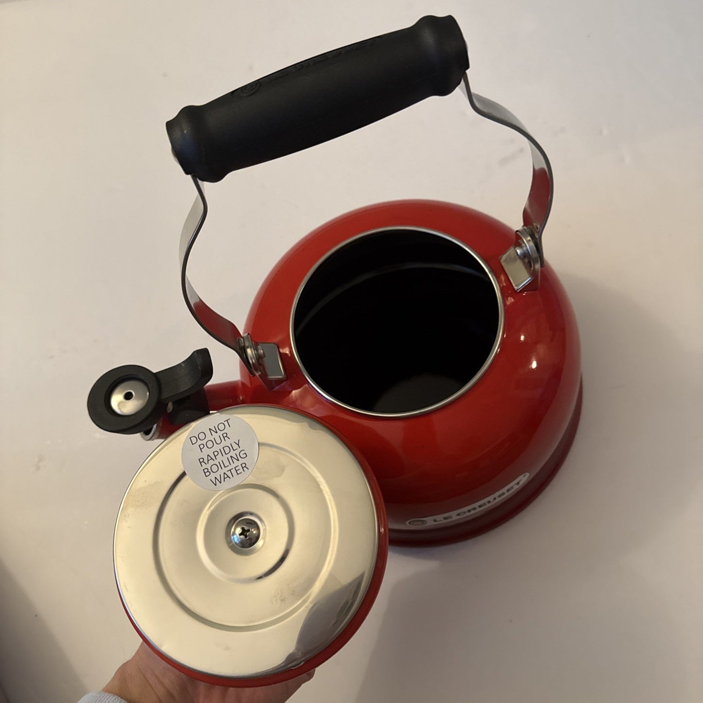 Le Creuset Enameled Steel 1.7 Quart Classic Whistling Kettle, Cerise Red - New