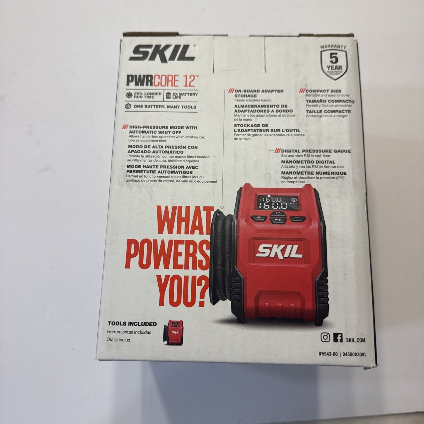 NEW SKIL PWR CORE 12 12-Volt Cordless Inflator Tool Only Tire Pump