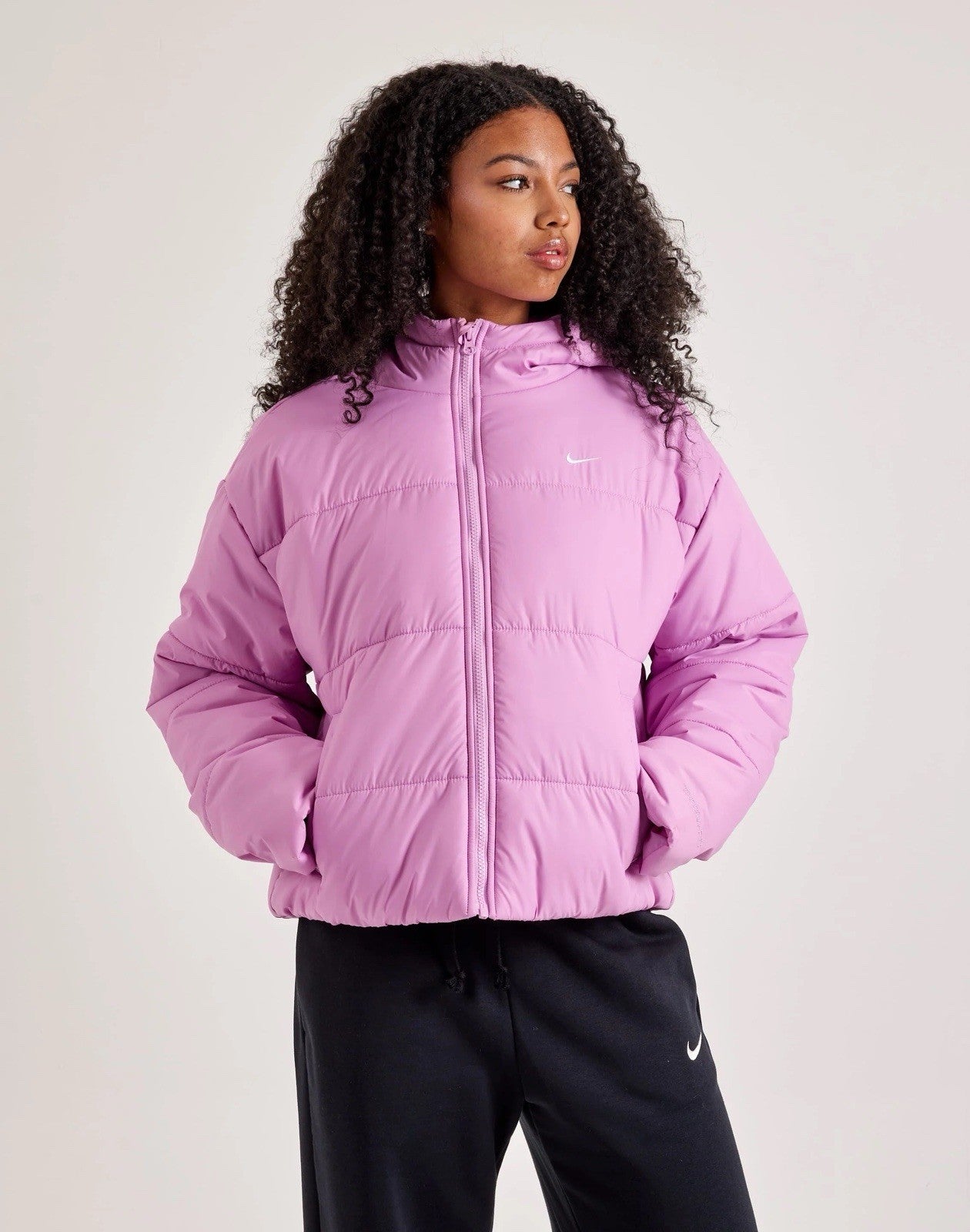 Nike Sportswear Classic Puffer Womens XS Therma-FIT Hooded Jacket FZ5899 Crop