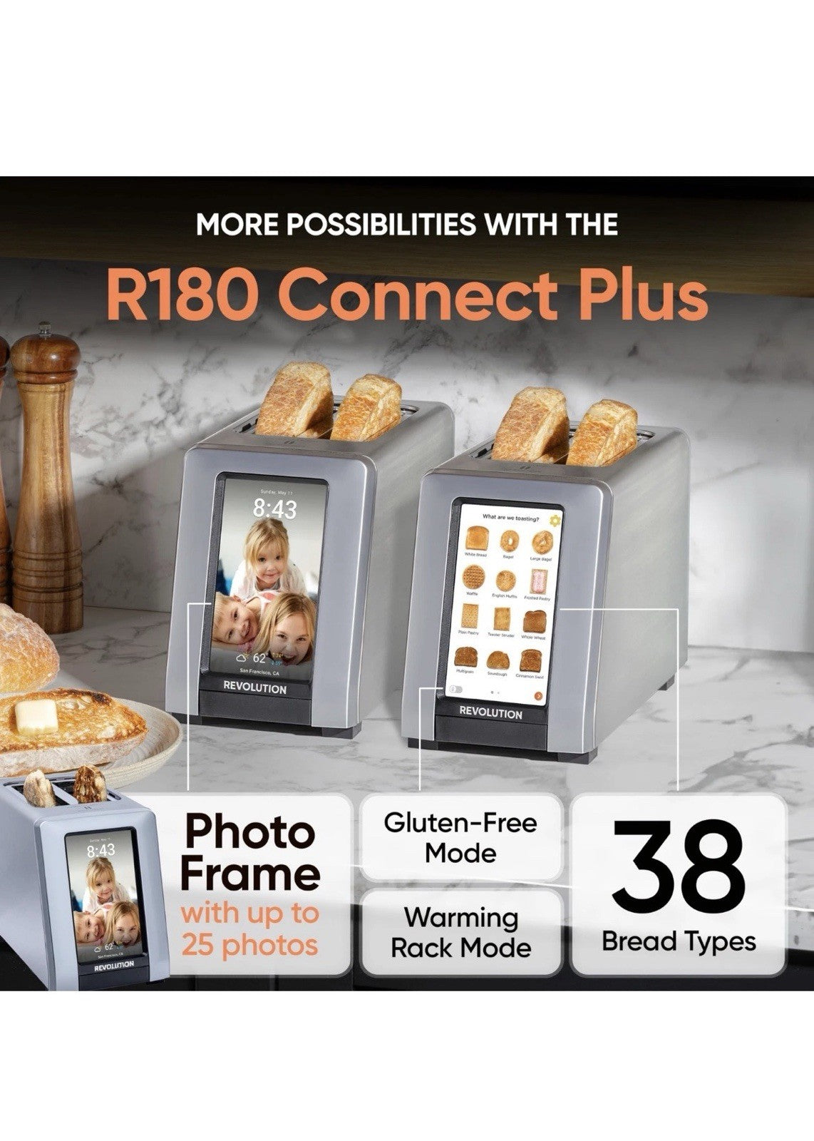 R180 Connect Plus Toaster with Touchscreen – Choose from 40+ Bread Types, 7 B...