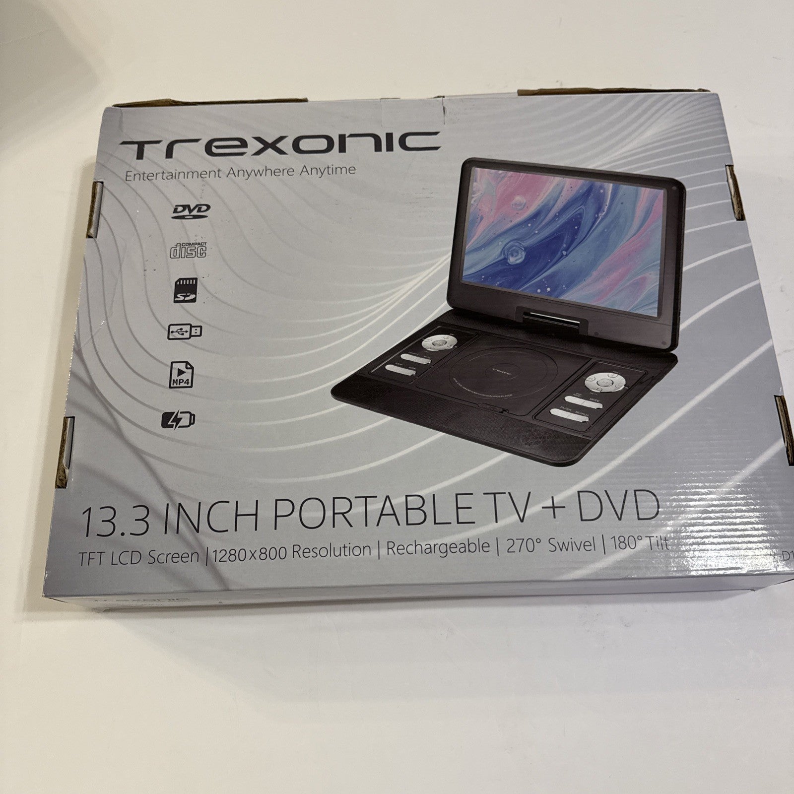 Trexonic 13.3 Inch Portable TV+DVD Player LCD Screen 1280 x 800 Black