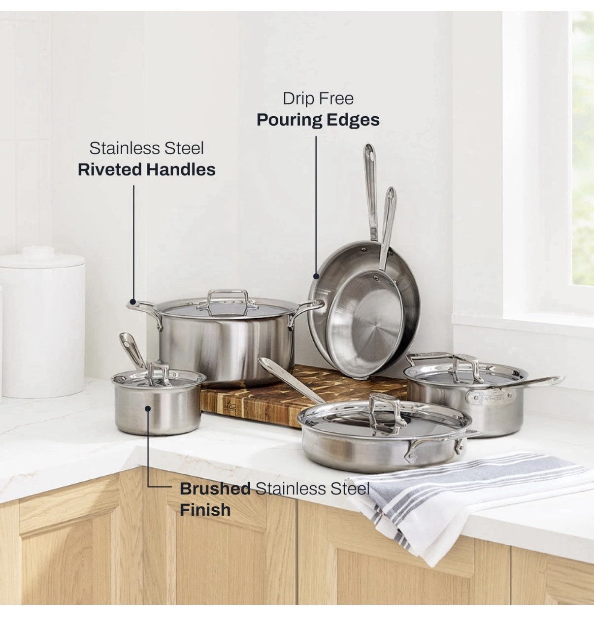 All Clad D5 Stainless Steel 10 Piece Cookware Set Induction Compatible