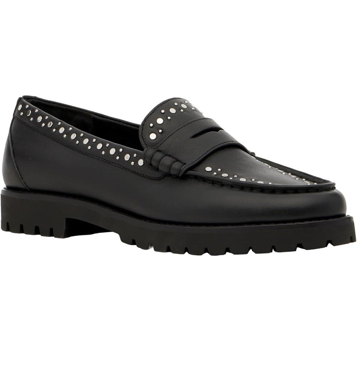 New $328 PAIGE Ellis Studded Black LEATHER Loafers size 8