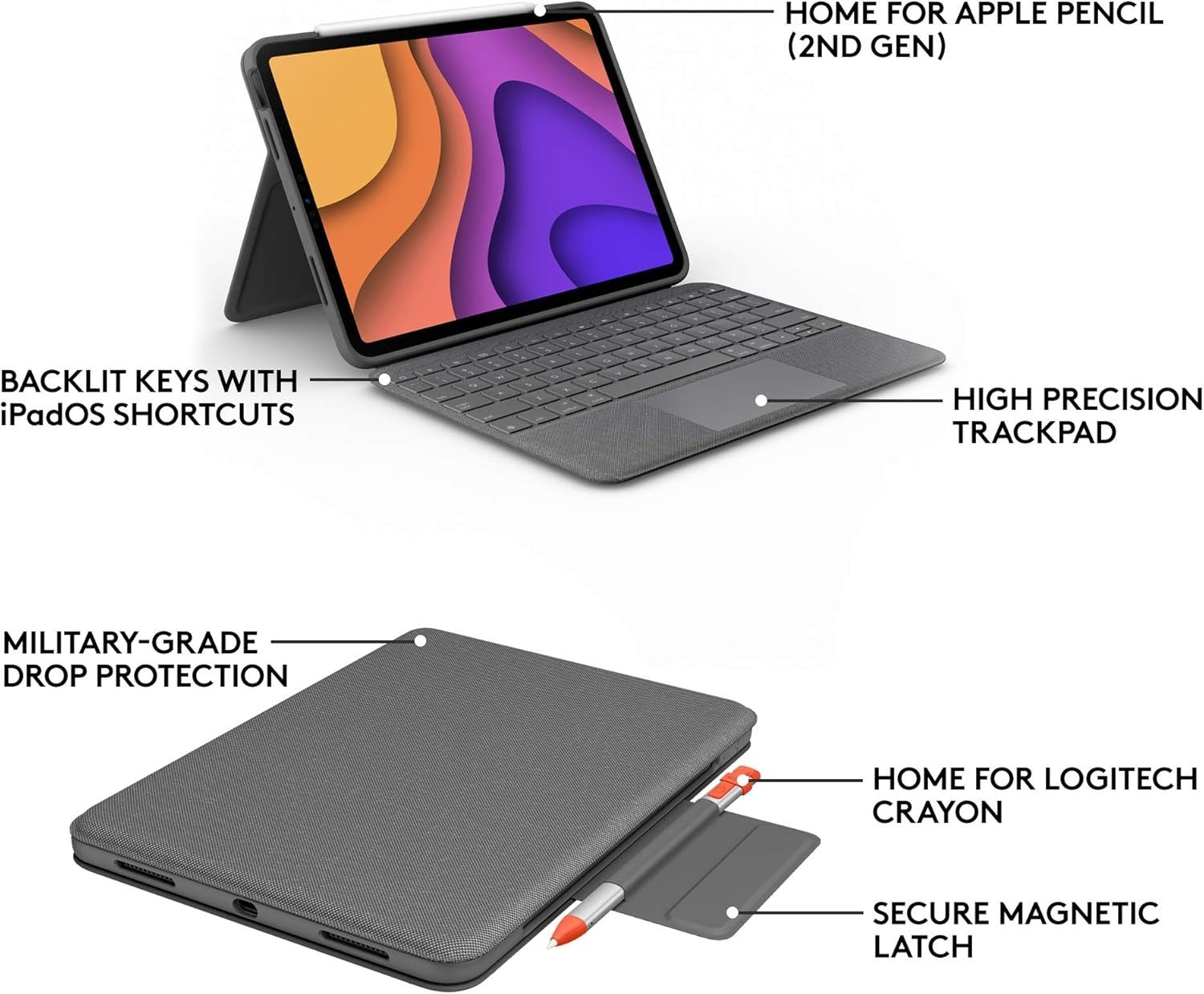 Logitech Folio Touch Keyboard Case For Apple iPad Air 4th 5th Gen 4 5 Graphite
