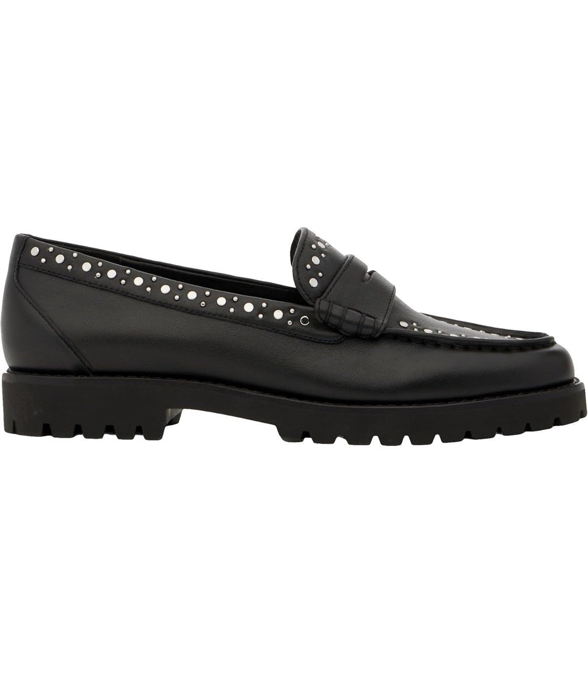 New $328 PAIGE Ellis Studded Black LEATHER Loafers size 8