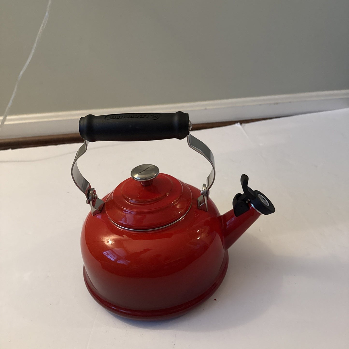Le Creuset Enameled Steel 1.7 Quart Classic Whistling Kettle, Cerise Red - New