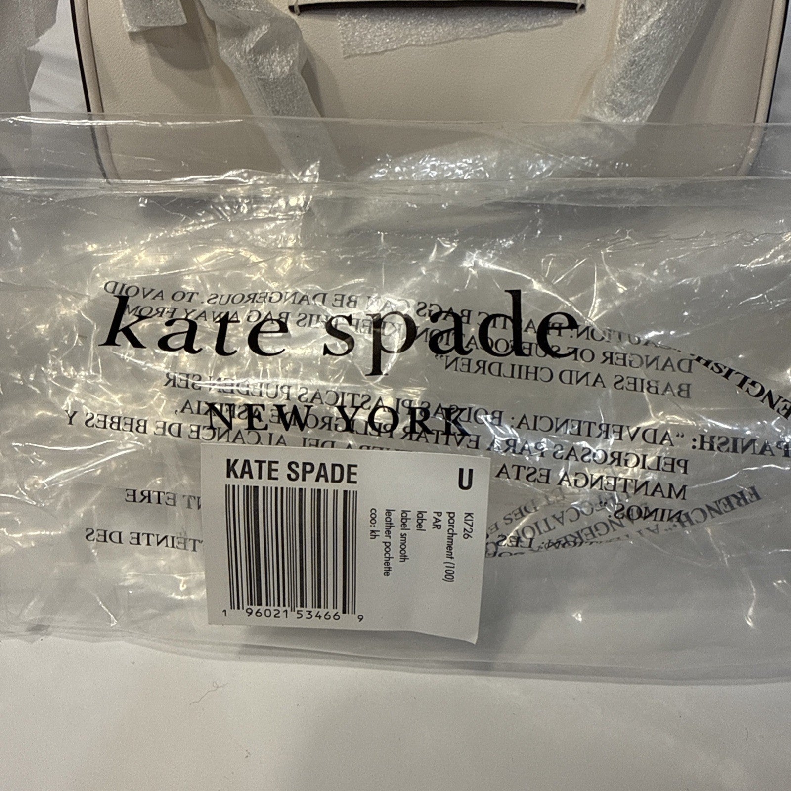 Kate Spade New York Label Smooth Leather Pochette Bag in Parchment KI726 NWT