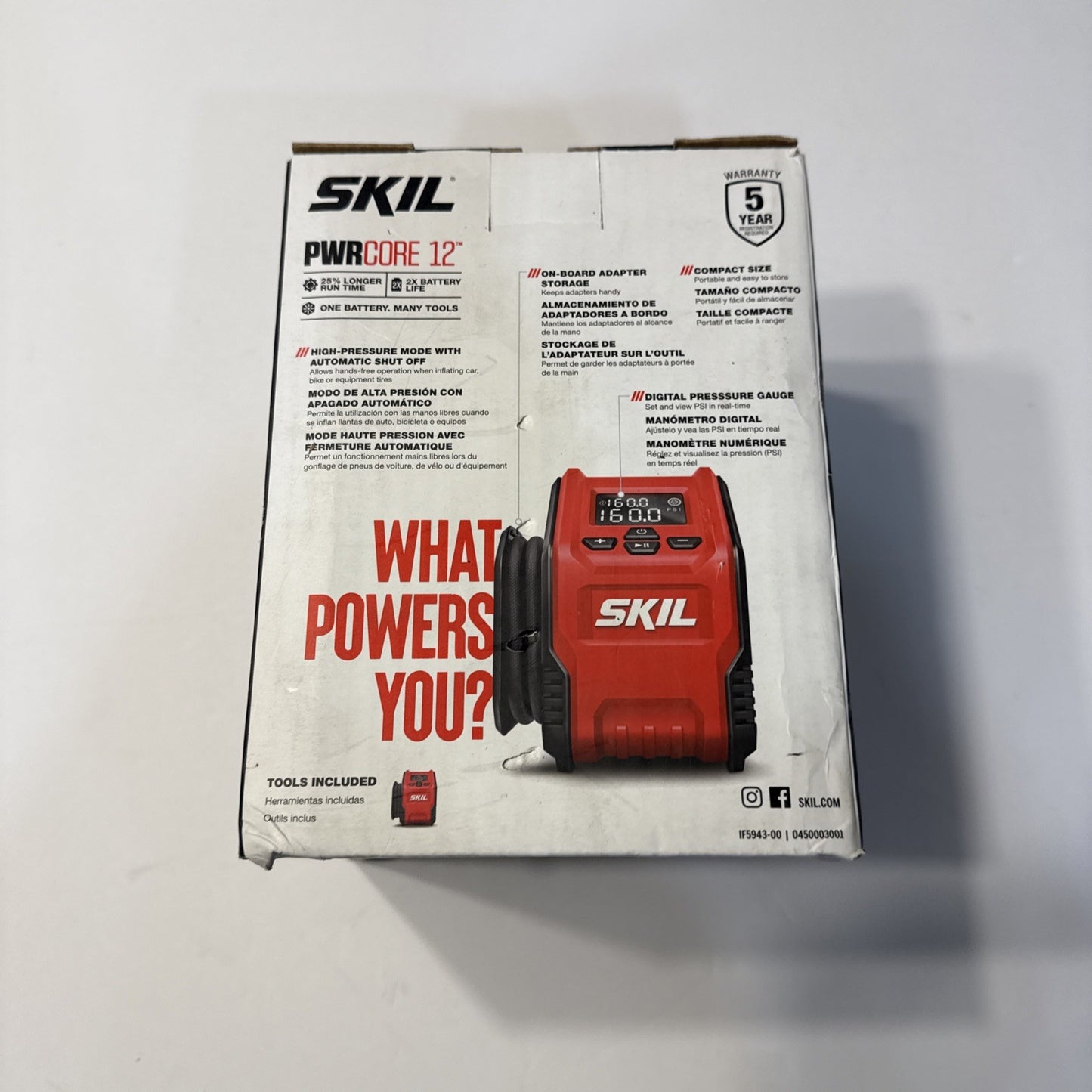 NEW SKIL PWR CORE 12 12-Volt Cordless Inflator Tool Only Tire Pump