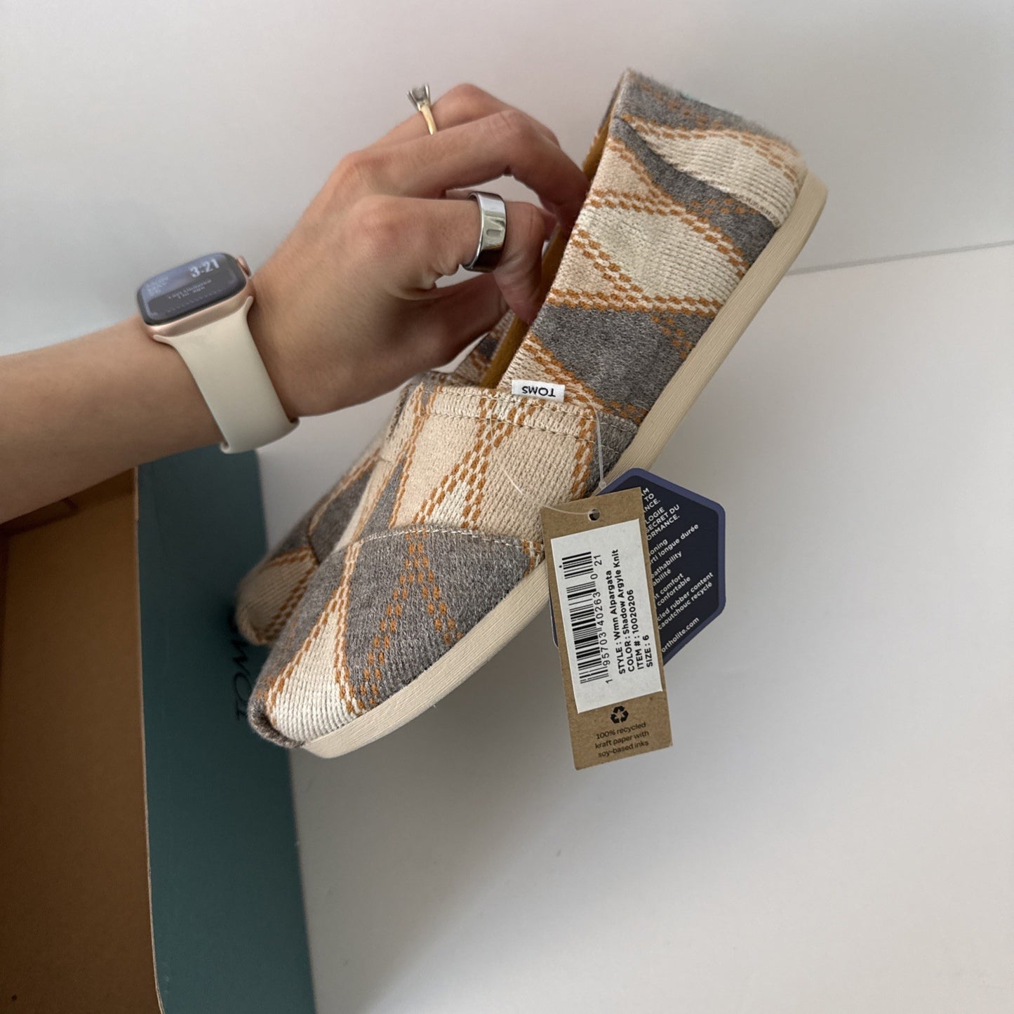 TOMS Classics Women's Alpargata Shoes Shadow Argyle Knit Size 6 Women