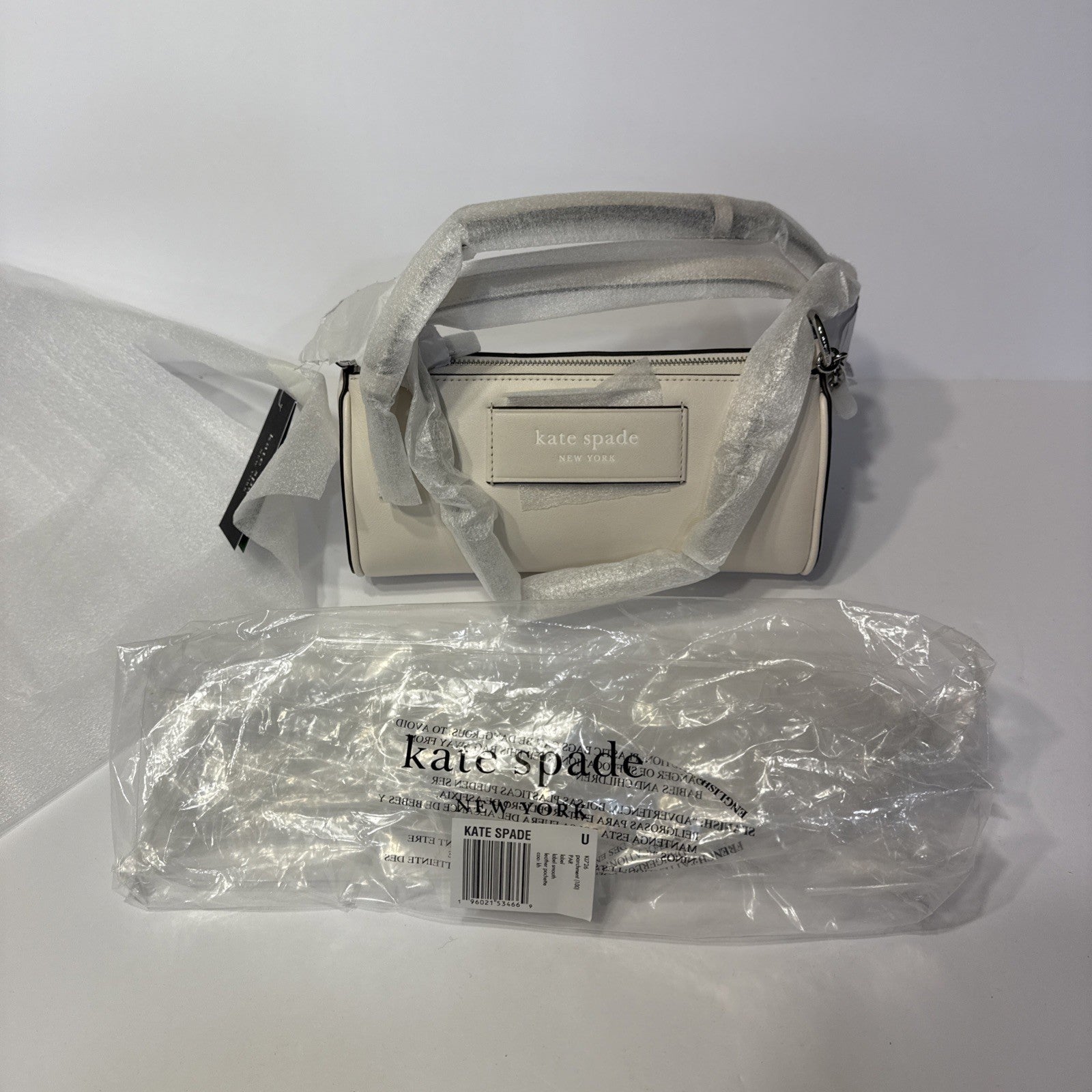 Kate Spade New York Label Smooth Leather Pochette Bag in Parchment KI726 NWT