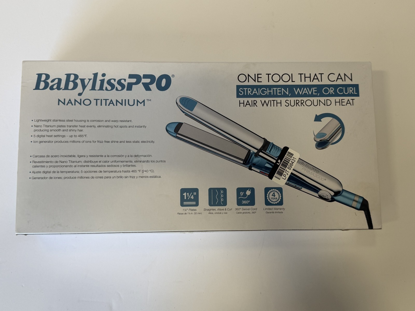 BaBylissPRO Nano Titanium PRIMA3000 1.25 Inch Ionic Hair Straightener BNT3000TUC