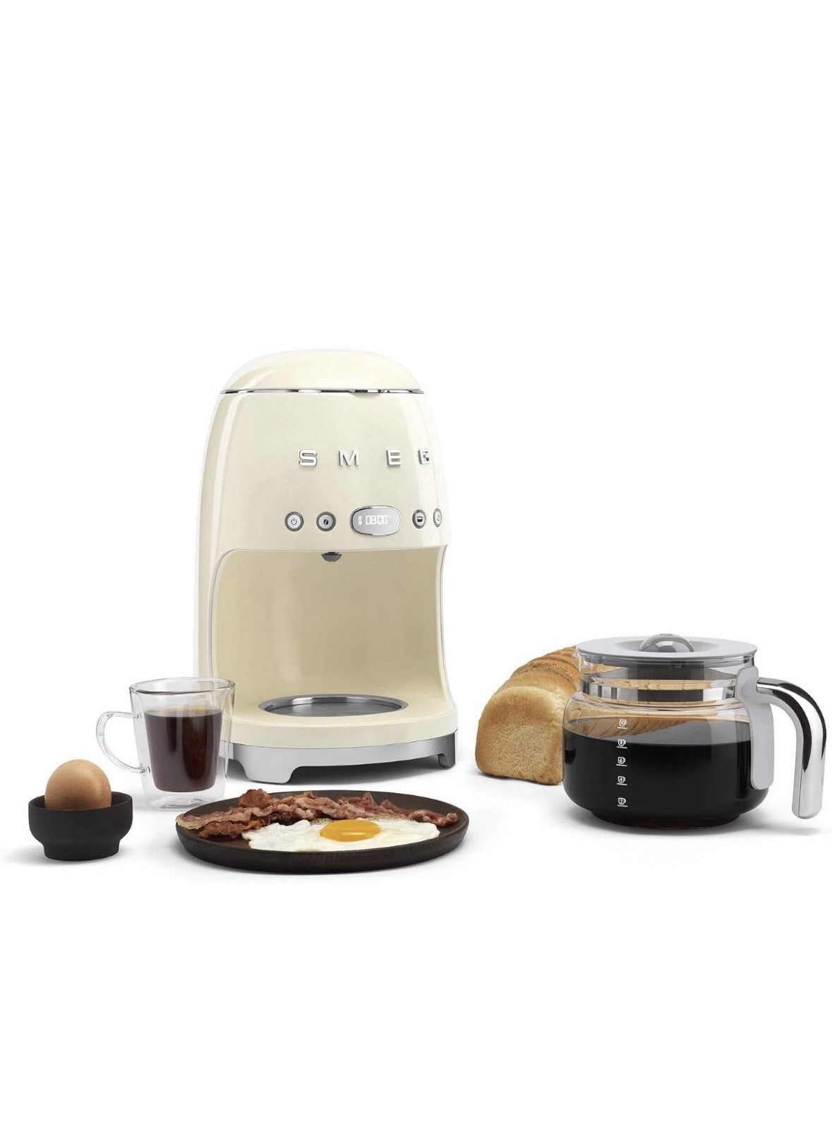 SMEG 50s Retro Drip Coffee Maker 10-Cup Auto Start Keep Warm Cream -Programmable