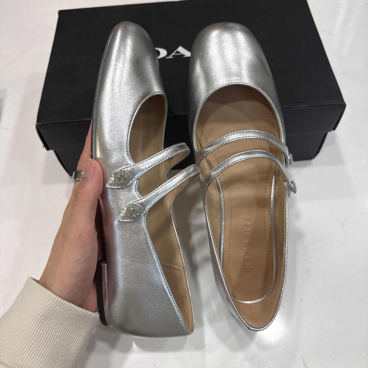 COACH Women's  Shoes Winley Mary Jane metallic leather Size 9 NIB