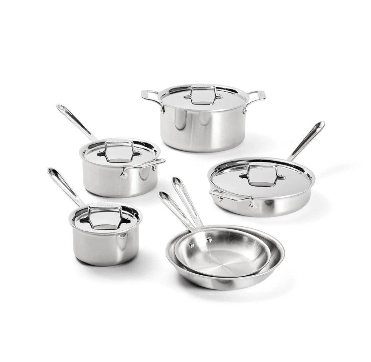 All Clad D5 Stainless Steel 10 Piece Cookware Set Induction Compatible