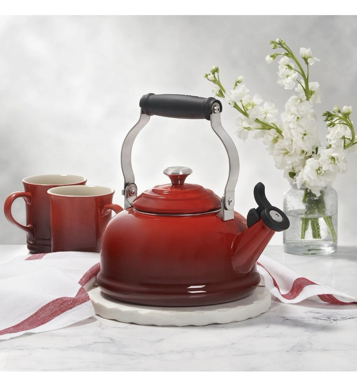 Boil Water Fast - Le Creuset 1.7qt Whistling Tea Kettle Cerise See Pics