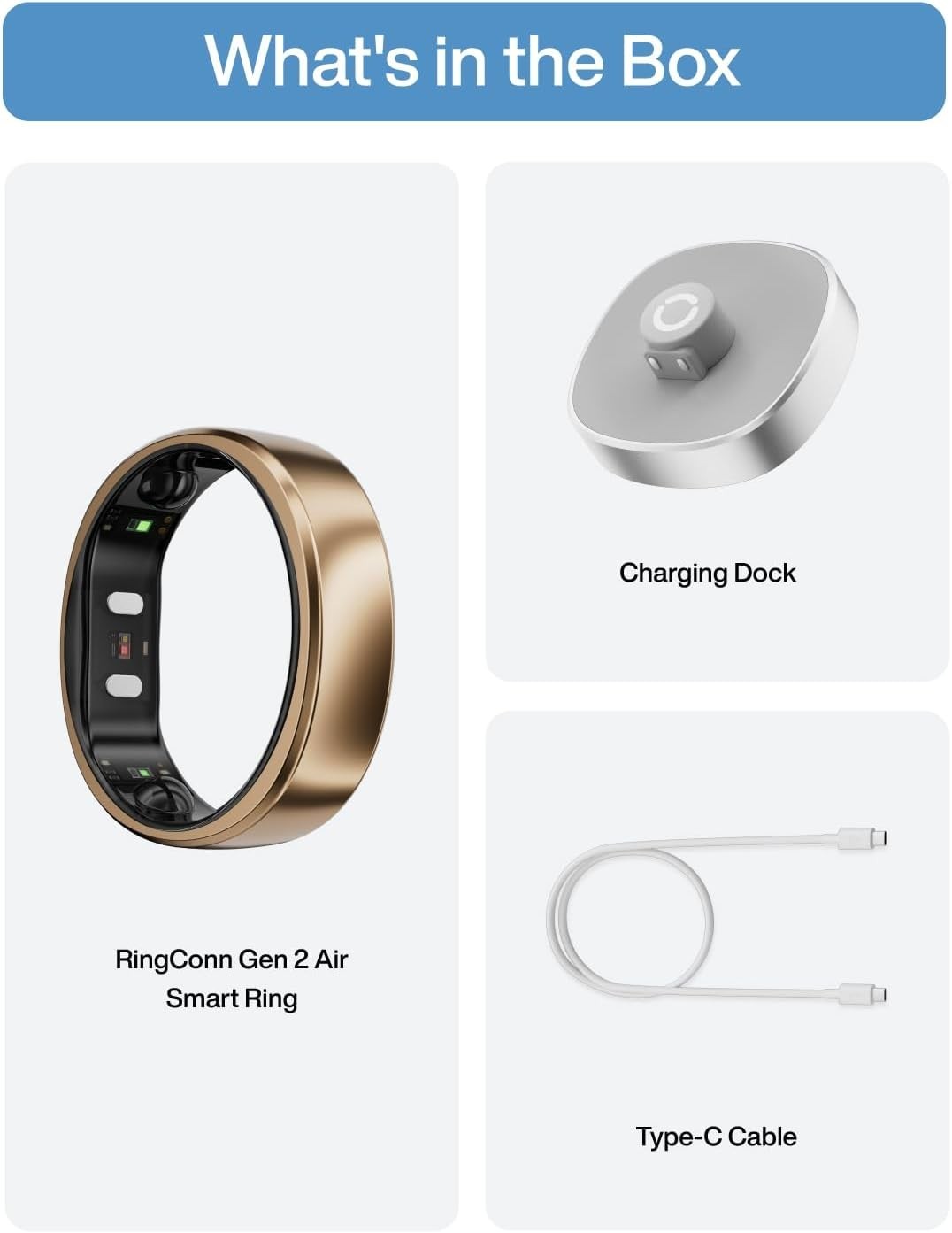 RingConn Gen 2 Air Smart Ring, Size 7 Dune Gold