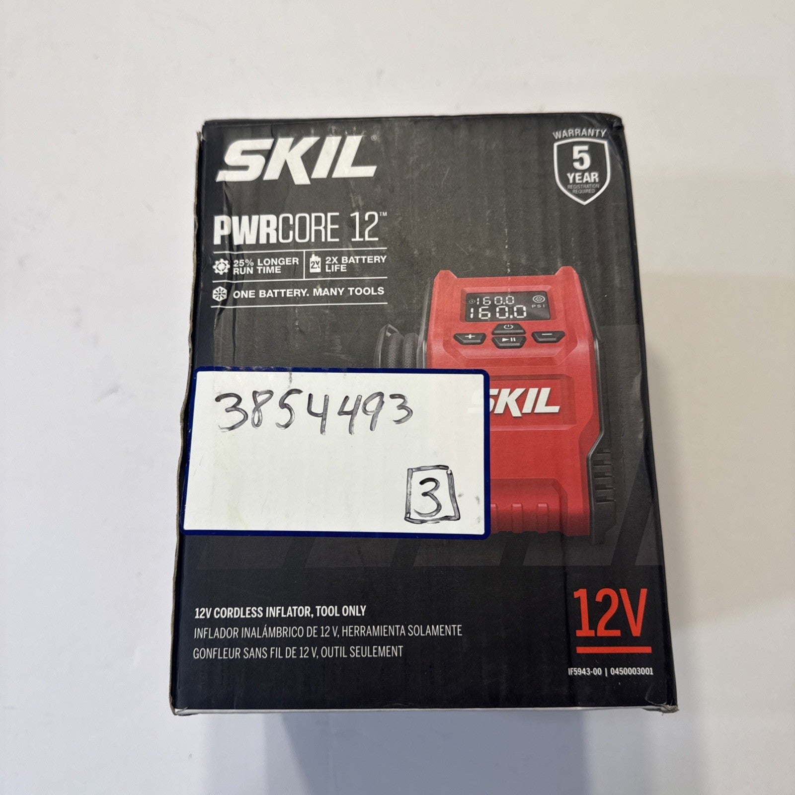 NEW SKIL PWR CORE 12 12-Volt Cordless Inflator Tool Only Tire Pump