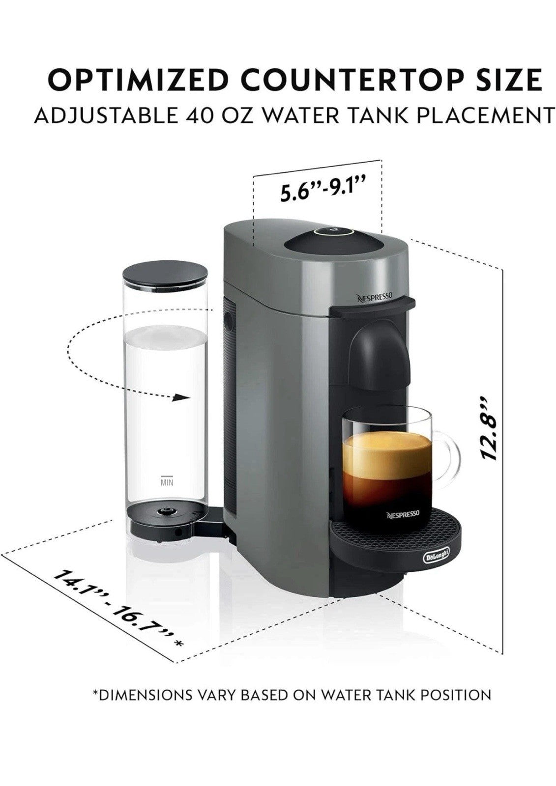 Nespresso Vertuo Plus & Aeroccino3 ENV155TAE  w/ Milk Frother DeLonghi Grey New