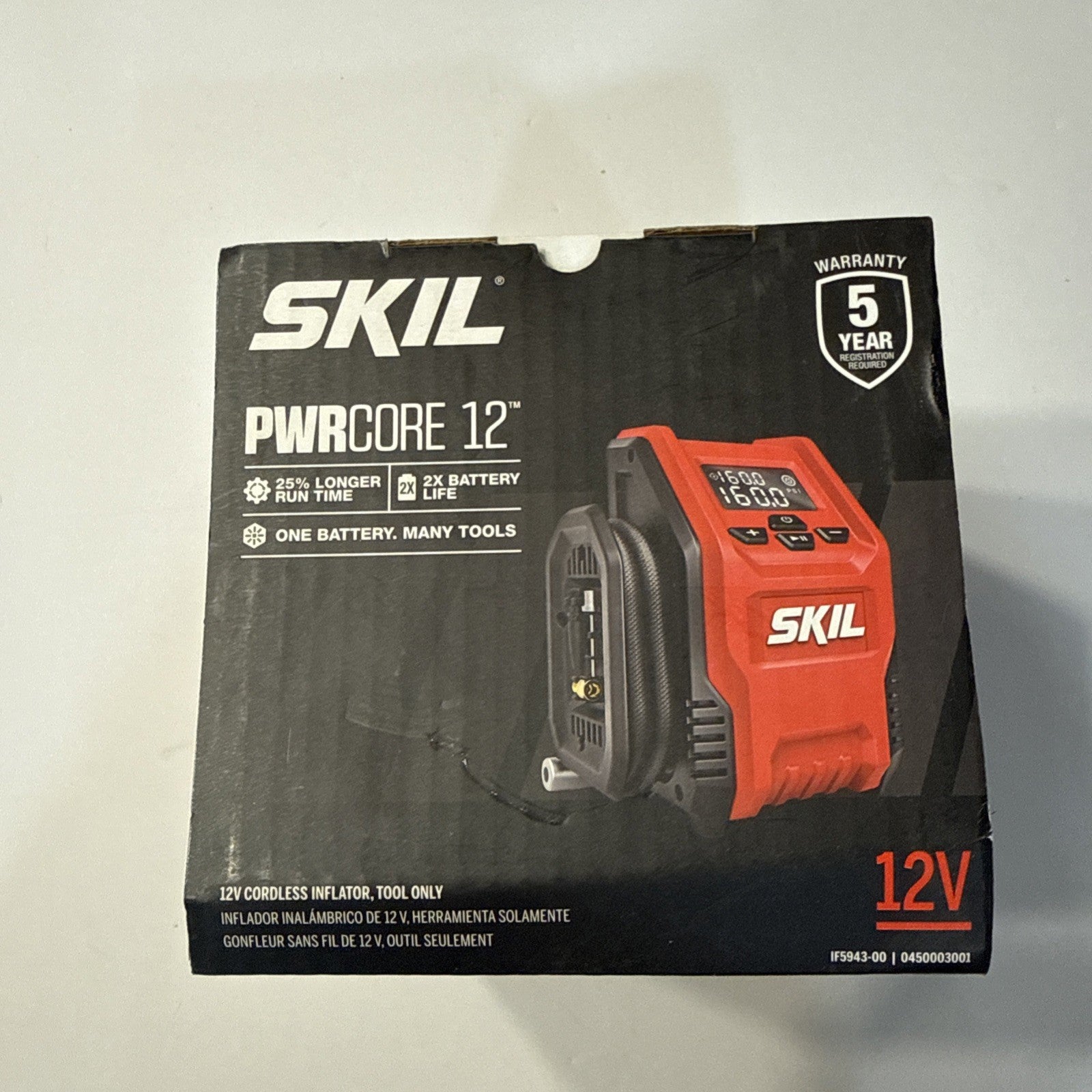 NEW SKIL PWR CORE 12 12-Volt Cordless Inflator Tool Only Tire Pump