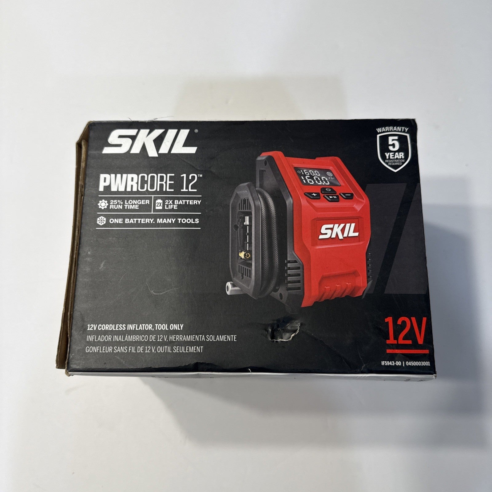 NEW SKIL PWR CORE 12 12-Volt Cordless Inflator Tool Only Tire Pump