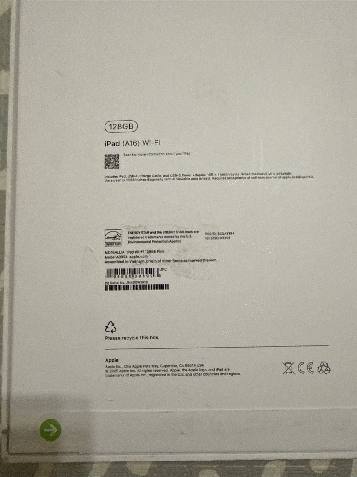 Apple iPad 11" (A16) 128GB Pink MD4E4LL/A (WiFi Only) New Sealed