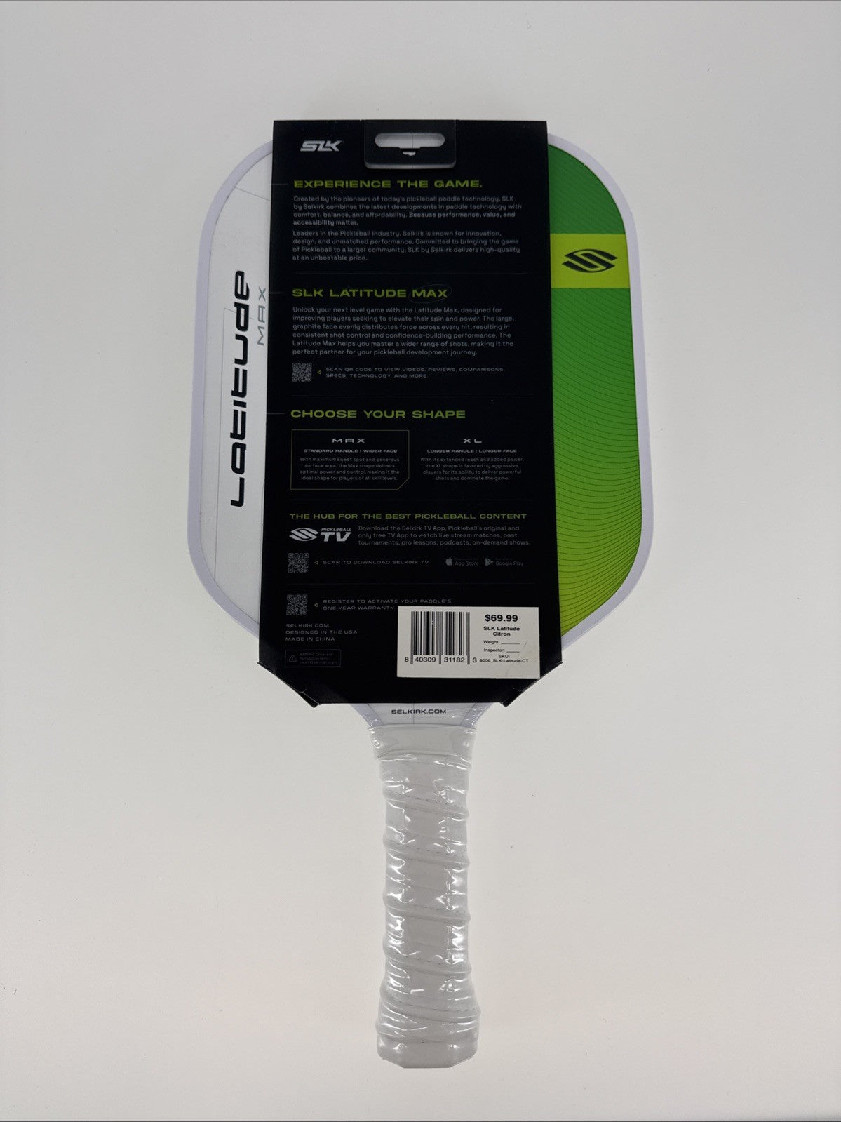 SLK Latitude 2.0 MAX Balanced Pickleball Graphite Paddle Rev-Core+ | Citron  NEW
