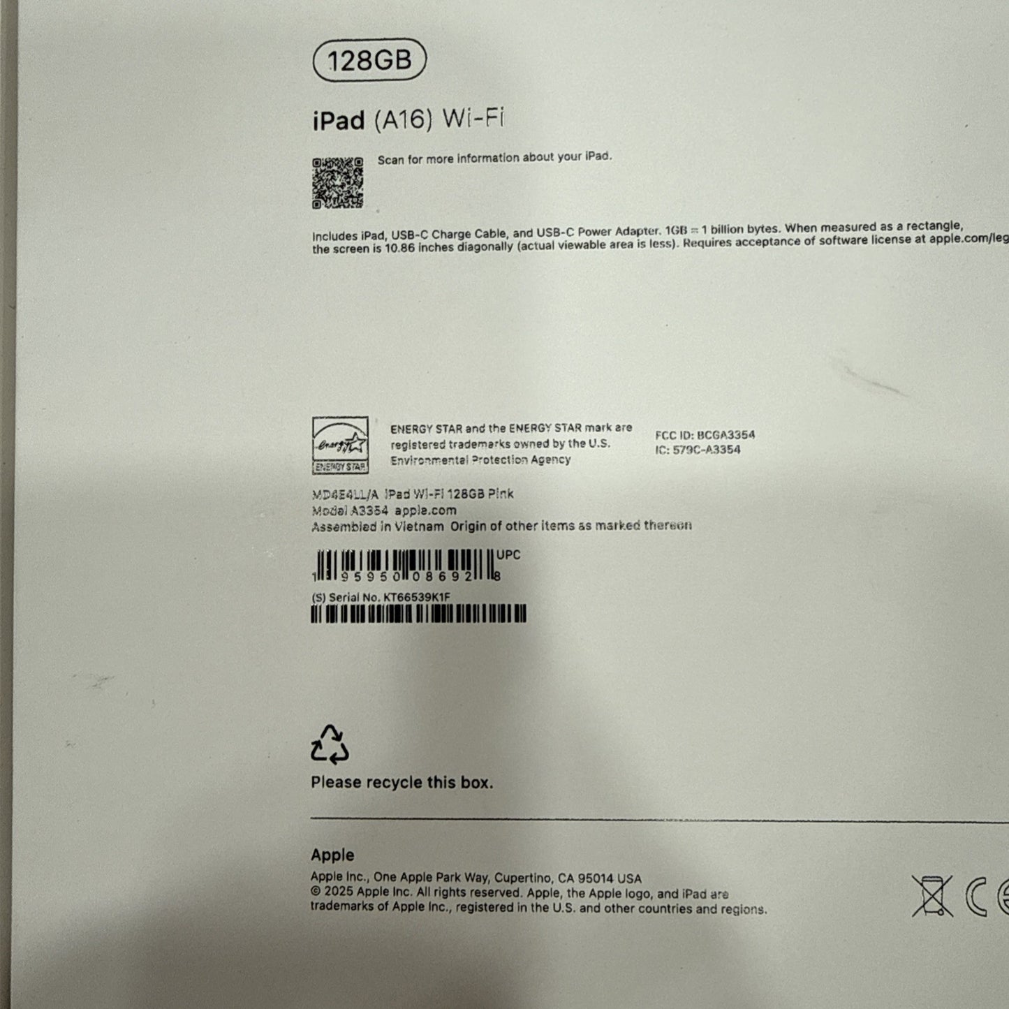 Apple iPad Pink A16 11-Inch Wi-Fi 128GB MD4E4LL/A Sealed