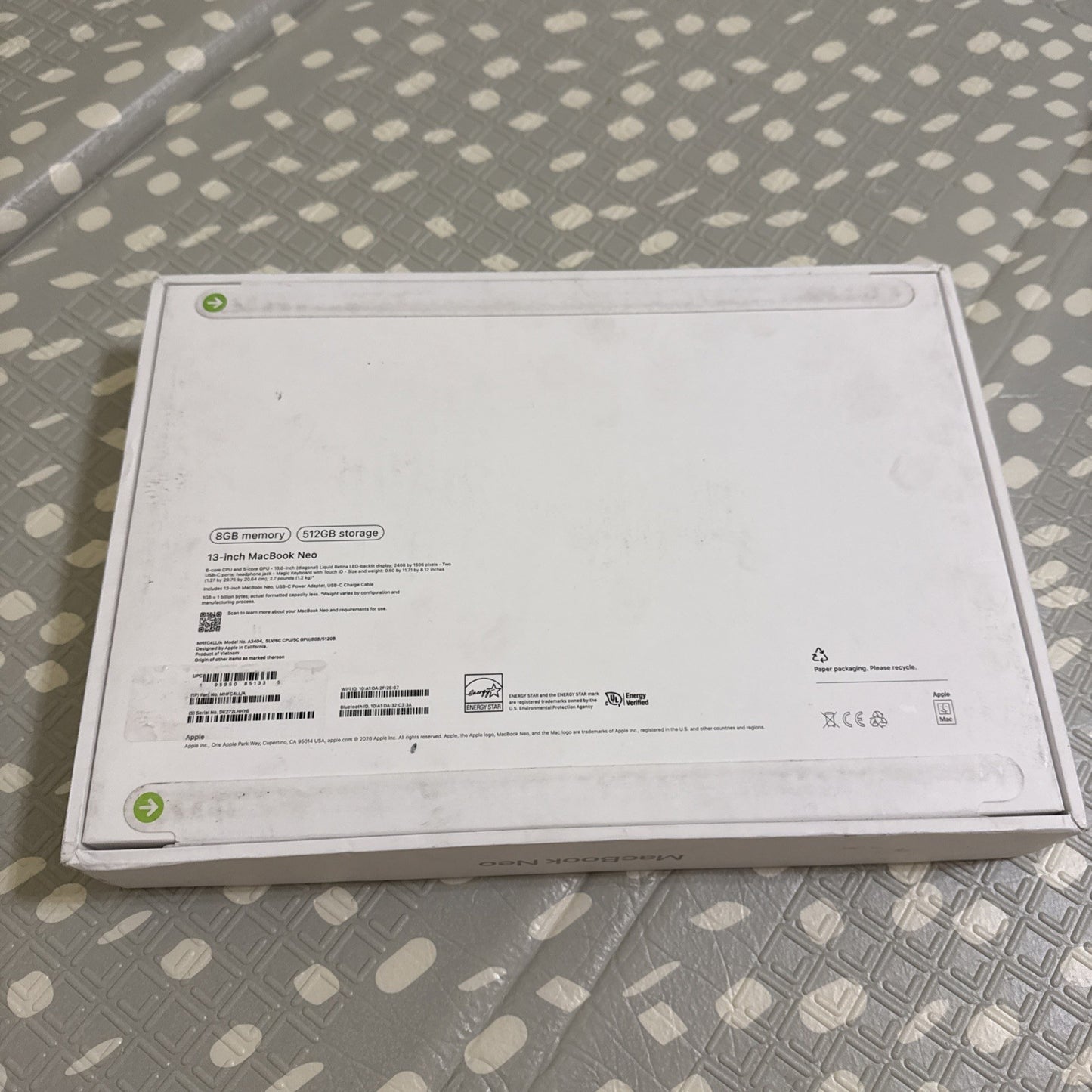 Apple Macbook Neo 13" A18 Pro chip 8GB RAM 512GB SSD 5-Core GPU Silver MHFC4LL/A