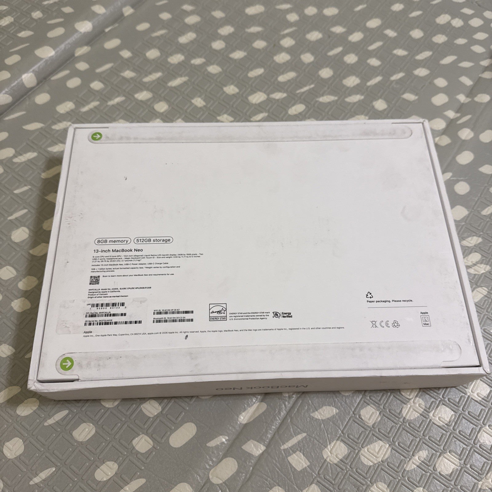 Apple Macbook Neo 13" A18 Pro chip 8GB RAM 512GB SSD 5-Core GPU Silver MHFC4LL/A