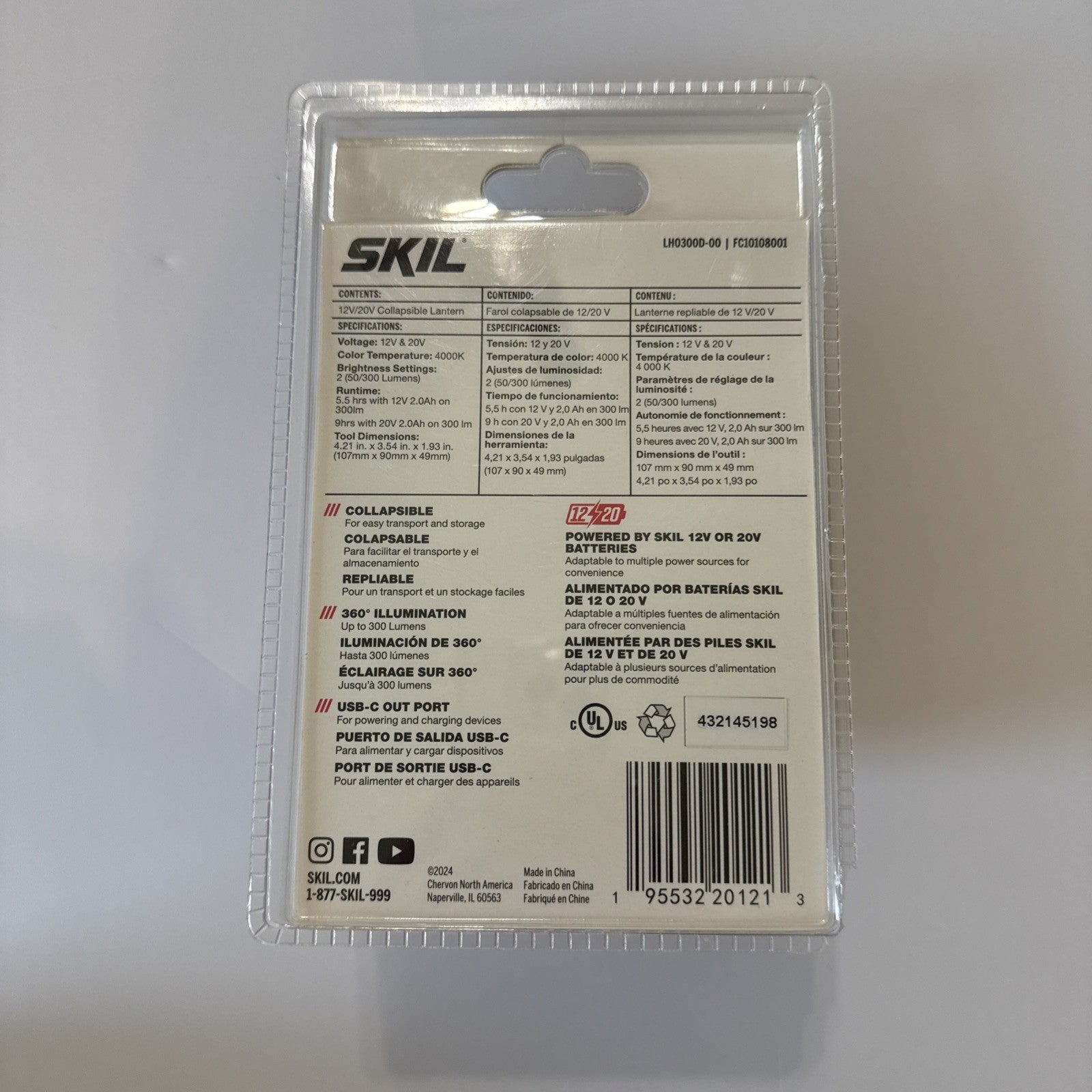 SKIL 12V/20V Collapsible Lantern 300-Lumen LED, USB-C Out Port - TOOL ONLY