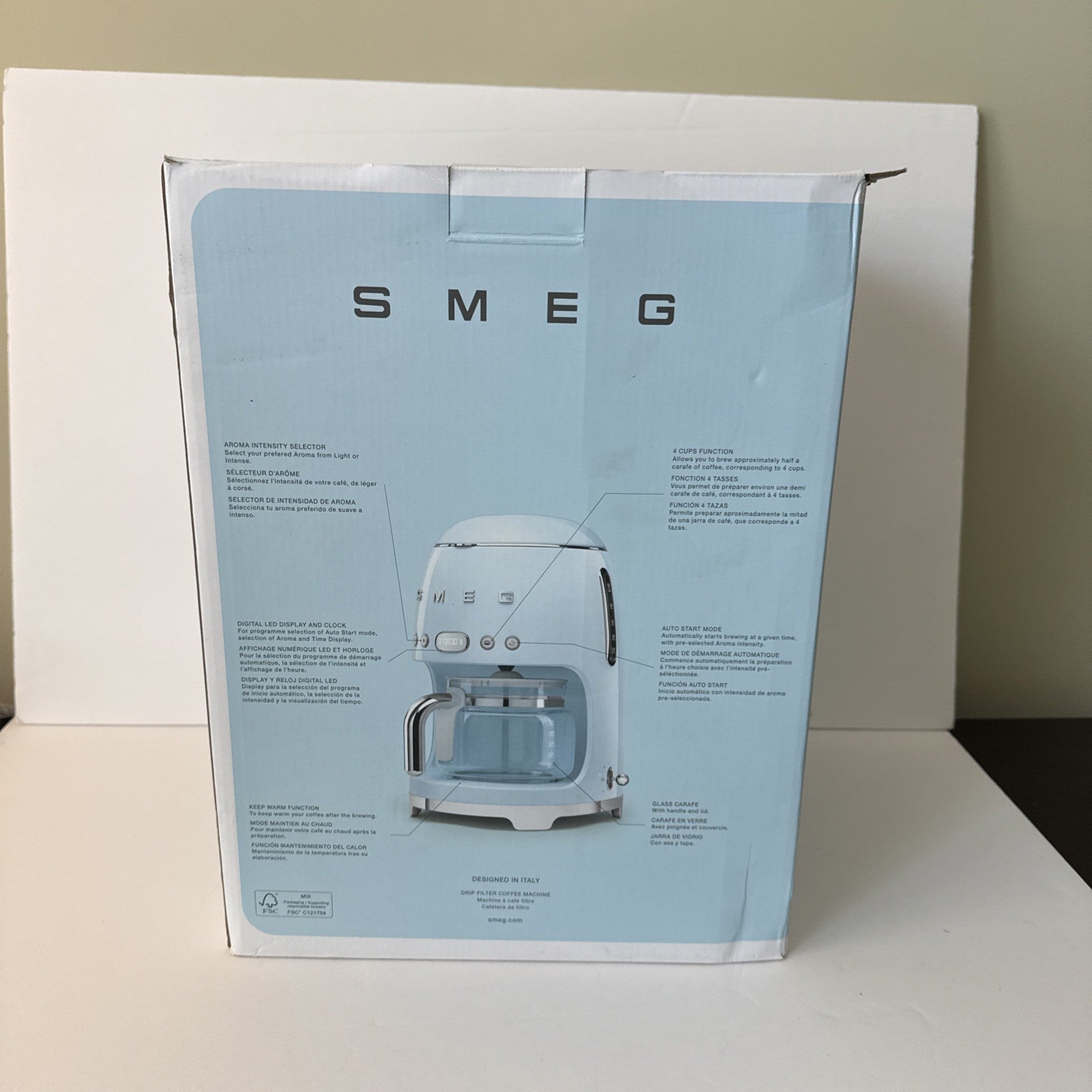 SMEG 50s Retro Drip Coffee Maker 10-Cup Auto Start Keep Warm Cream -Programmable