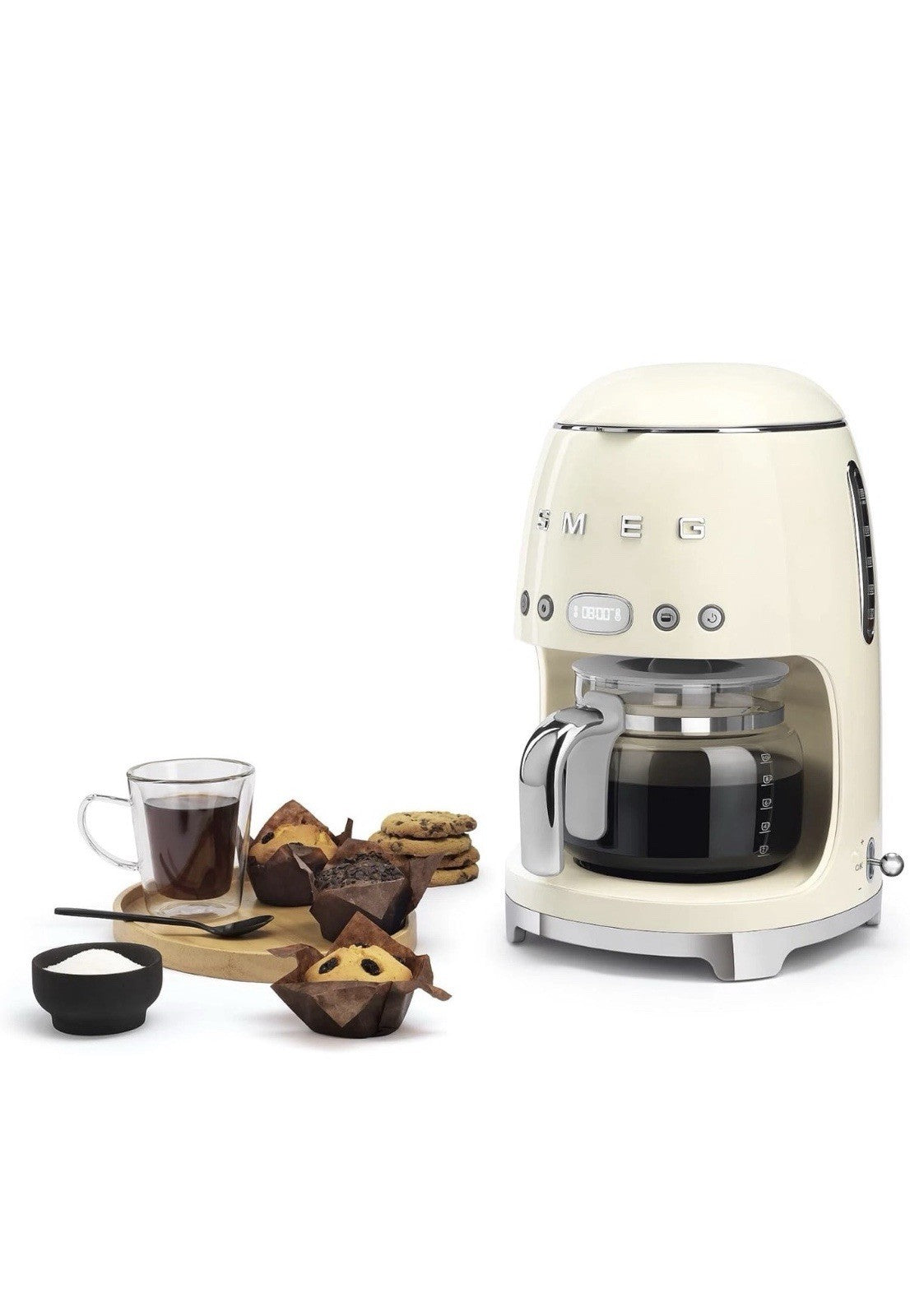 SMEG 50s Retro Drip Coffee Maker 10-Cup Auto Start Keep Warm Cream -Programmable