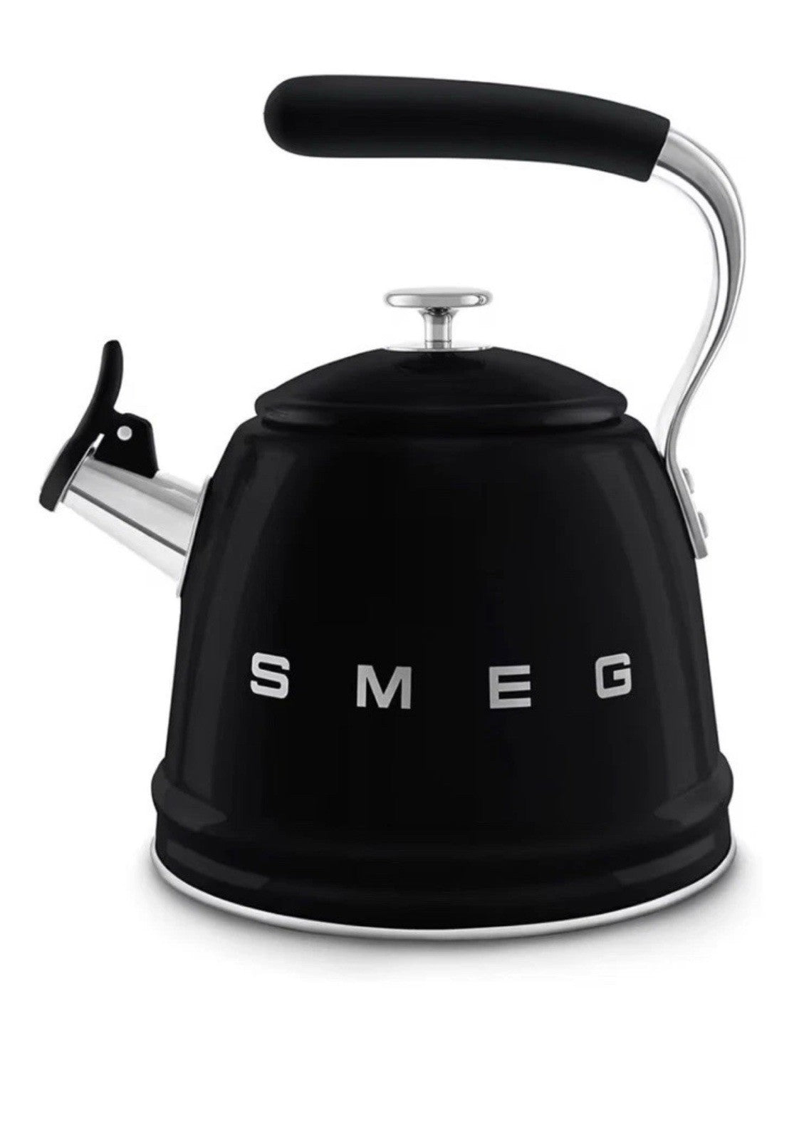 SMEG 2.3L Black Whistling Tea Kettle Stainless Steel Stovetop 50s Retro No Box