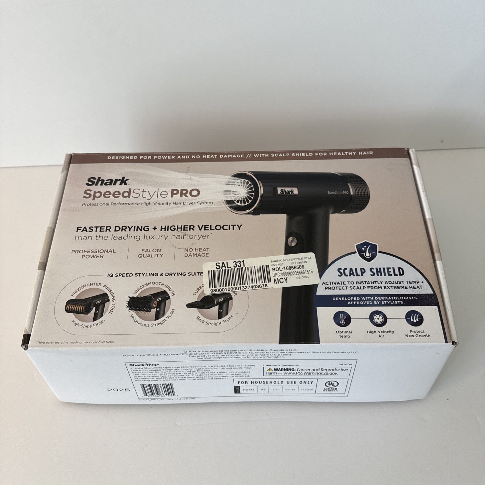 Shark SpeedStyle Pro High Velocity Hair Dryer Diffuser HD731 Open Box (NEW)