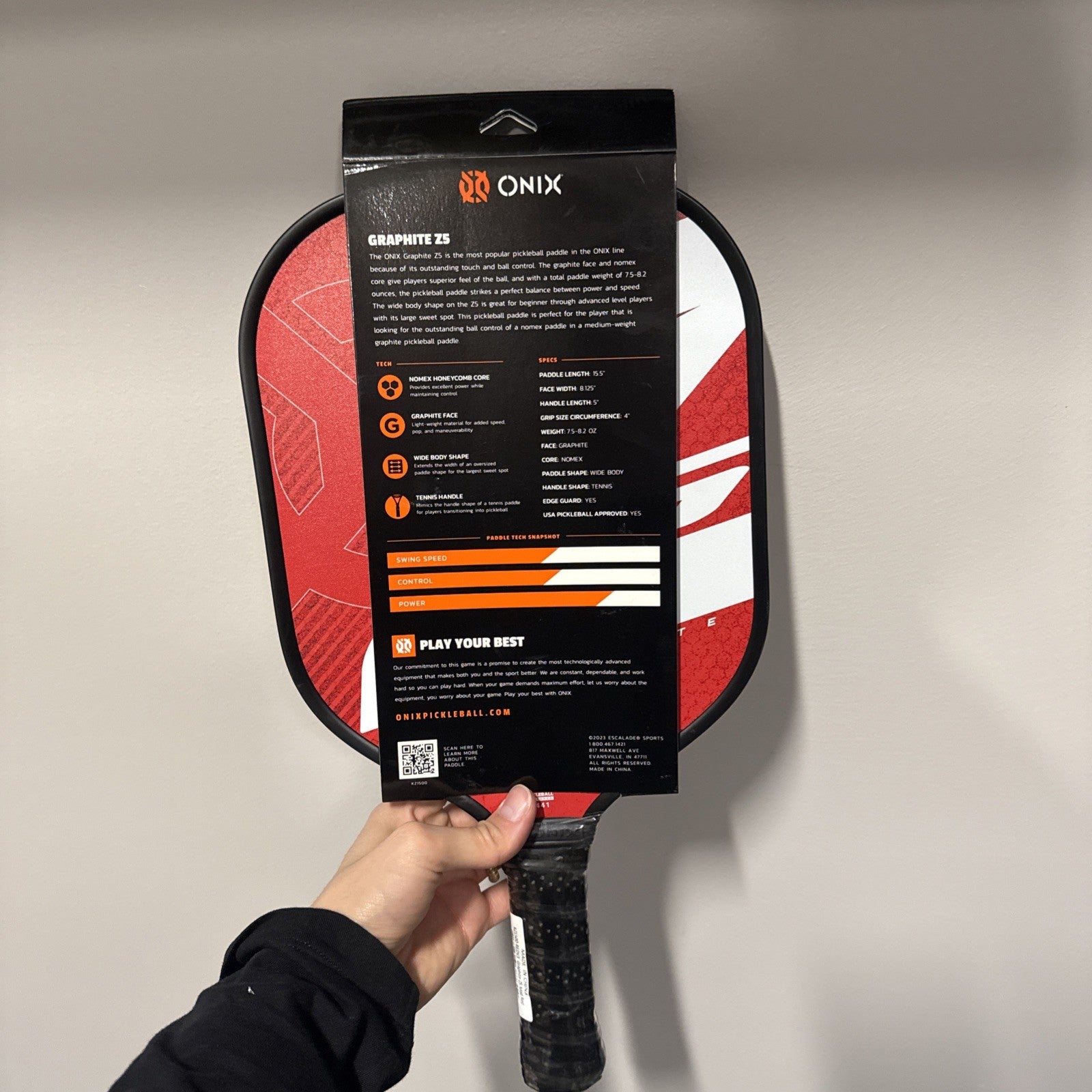 Onix 15.5" Z5 Wide Body Pickleball Paddle - Graphite, Stiff Flex (Red) NEW!