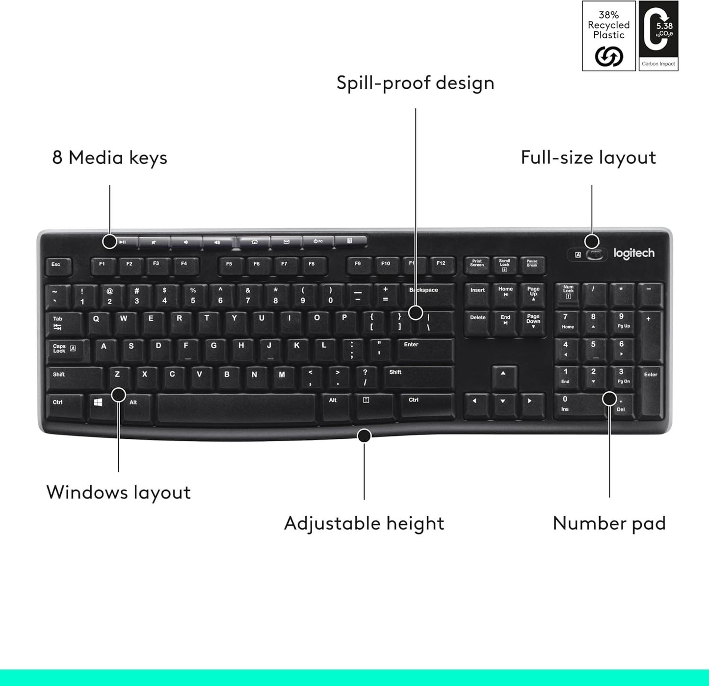 Logitech K270 Full-size Wireless Keyboard PC Includes Unifying Receiver NEW