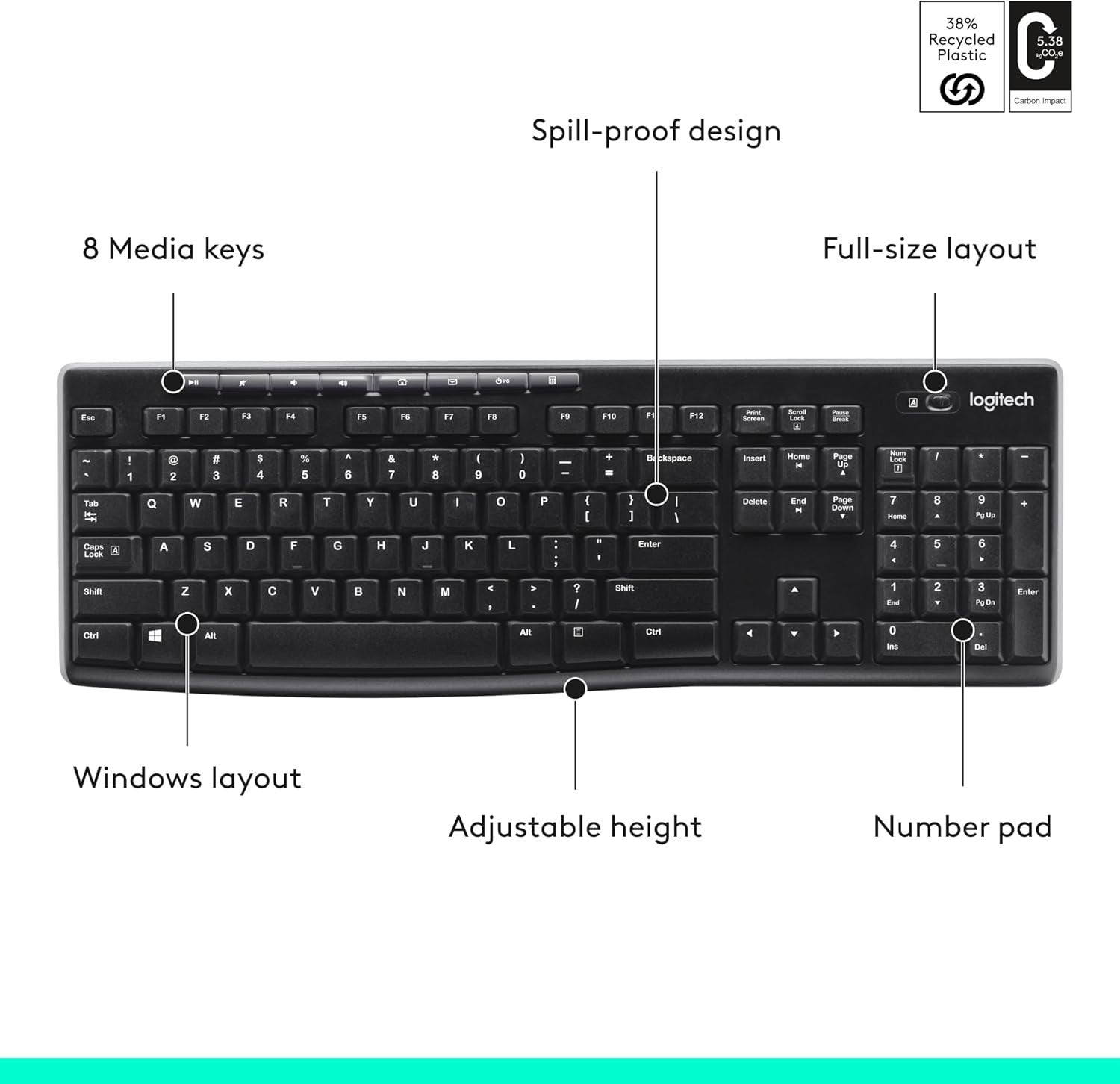 Logitech K270 Full-size Wireless Keyboard PC Includes Unifying Receiver NEW