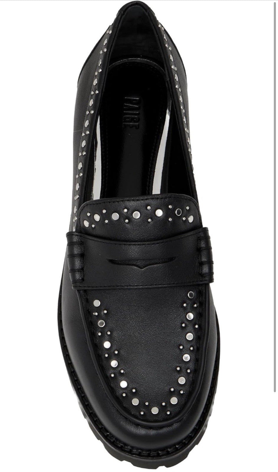 New $328 PAIGE Ellis Studded Black LEATHER Loafers size 8