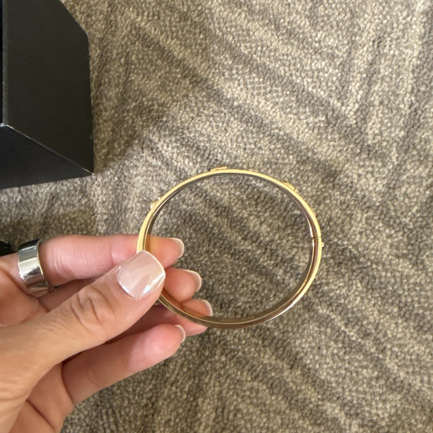 Coach NY Signature C Logo Hinged Stone Sculpted Gold Bangle Bracelet See Notes